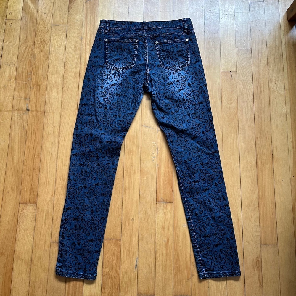 Suko Jeans Women's Size 8 Blue Black Velvet Damask Skinny Jeans Pants - Picture 2 of 7